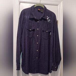 Mickey Mouse Vintage Western Blue Corduroy Pearl Button Shirt XL